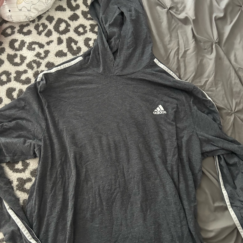 Adidas Gray Hoodie with White Stripes